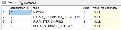 sys.database_scoped_configurationsへのクエリ結果